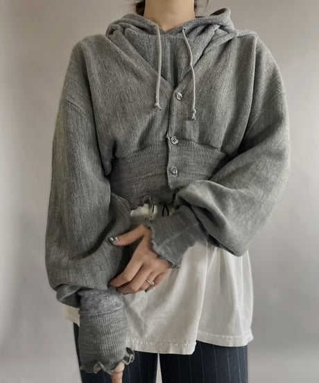 【RE;CIRCLE】 RE Acrylic Knit Cardigan + Hoodie Gray / 230220-008