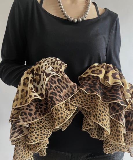 【USED】 Leopard Patterned Sleeve Top/240713-014