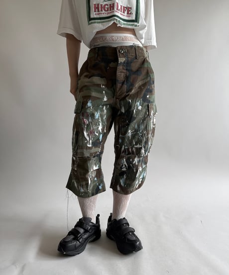 【USED】 Military Camouflage Painted Cut off Shorts  / 250614-018