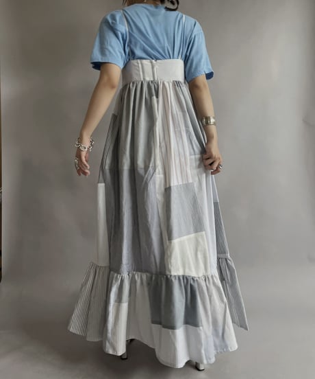 【RE;CIRCLE】 RE Patchwork Strip Shirt One-Piece / 230608-011