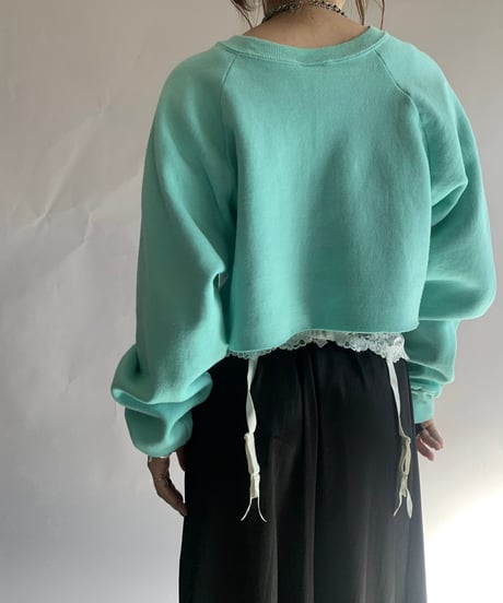 【USED】 Made in USA 80~90's Fruit of the Loom Flocky Print Cut Off Sweat Top/241124-034