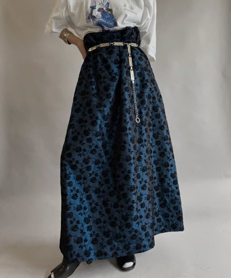【USED】 Flower Pattern Poly Long Skirt / 230520-028