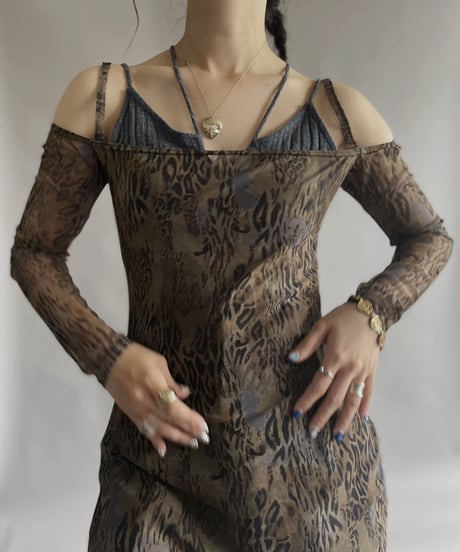 【USED】 Poly Leopard Patterned See-through One-piece / 230401-020
