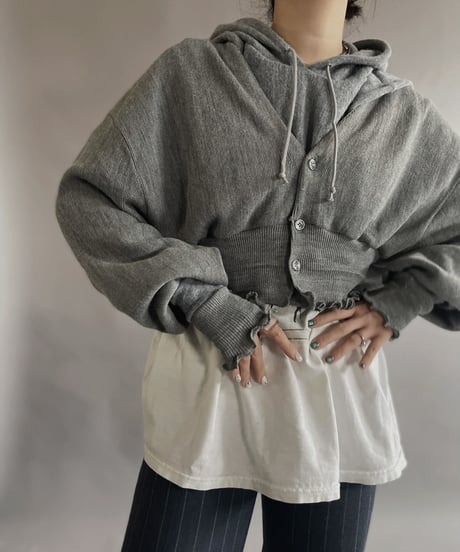 【RE;CIRCLE】 RE Acrylic Knit Cardigan + Hoodie Gray / 230220-008