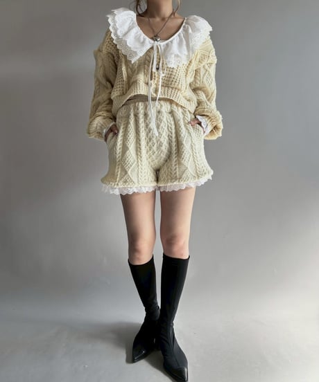 【RE;CIRCLE】 RE Aran Knit Layered Shorts / Ivory / 251106-002