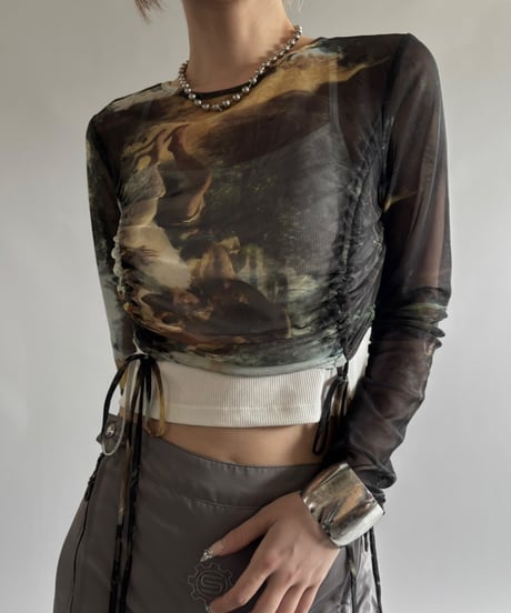 【USED】 Drawstring sheer top/250920-024
