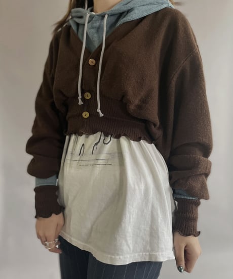 【RE;CIRCLE】 RE Acrylic Knit Cardigan + Hoodie Brown × Light Blue / 230220-010