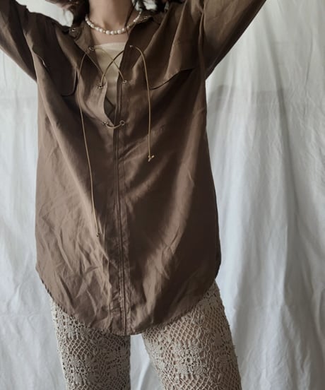 【RE;CIRCLE】 RE Lace Up Silk Pullover Shirt②/210611-014