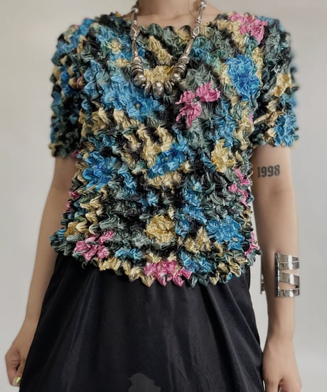【USED】 Flower Pattern Popcorn Top / 220709-005