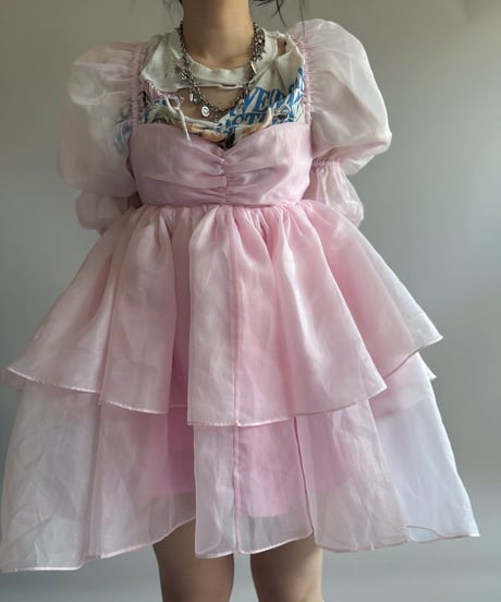 【USED】 Sheer Organdy Paff Sleeve One-Piece/ 260404-009