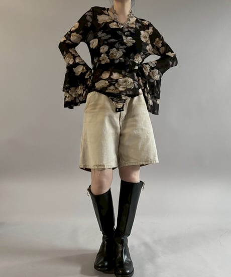 【USED】 Flower Pattern Sheer Leotard Top / 260307-025