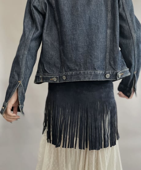 【USED】 Suede Leather Skirt Navy / 230304-010