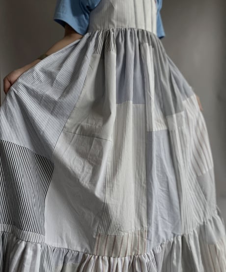 【RE;CIRCLE】 RE Patchwork Strip Shirt One-Piece / 230608-011