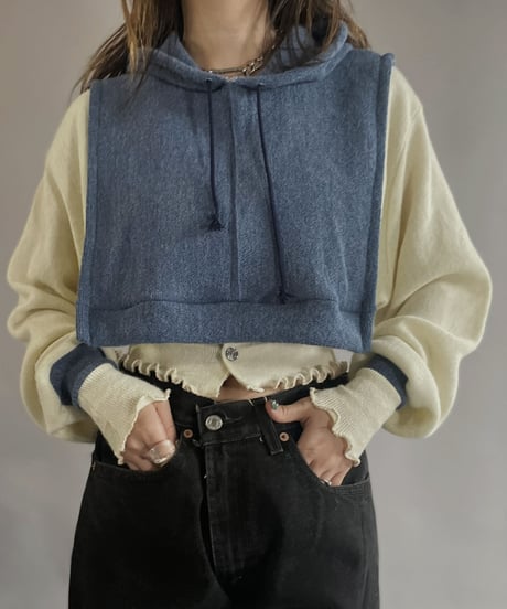 【RE;CIRCLE】 RE Acrylic Knit Cardigan + Hoodie White × Blue / 230220-001