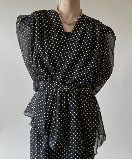 【USED】 Dot Pattern Sheer Sleeve Long One-Piece  / 250628-006