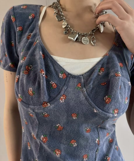 【USED】 S/S Flower Pattern Velour Leotard Top / 260307-012