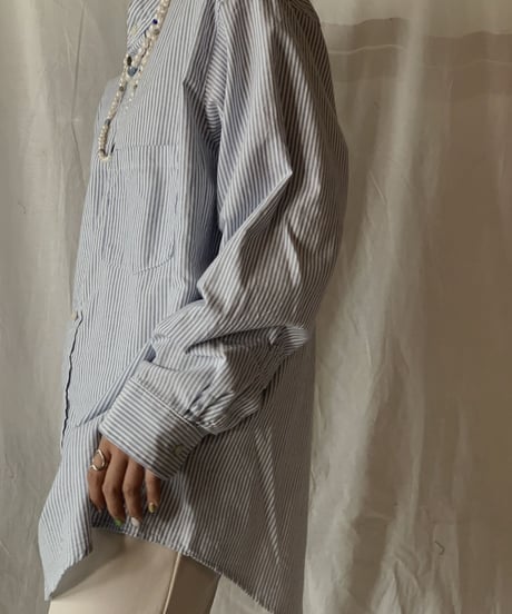 【RE;CIRCLE】 RE Stripe Band Collar Shirt②/210414-028