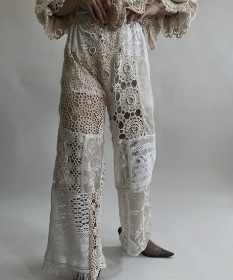 【RE;CIRCLE】 RE Crochet Lace Patchwork Pants / 220427-019
