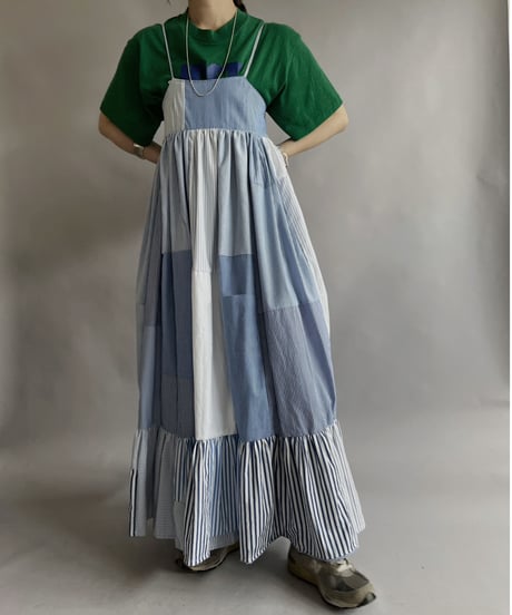 【RE;CIRCLE】 RE Patchwork Strip Shirt One-Piece / 230608-020