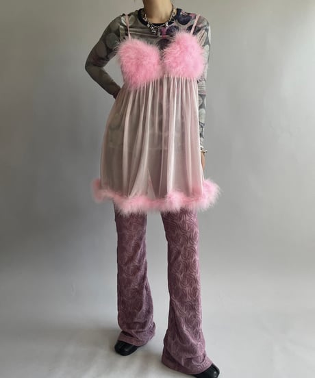 【USED】 Fur Patterned Sheer Camisole Top /241006-015