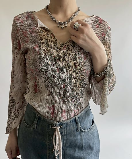 【USED】 Made in USA Design Pleats Sheer Top  / 250526-007