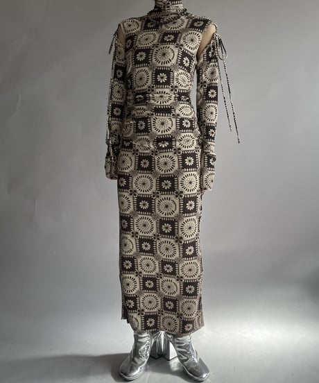 【USED】 Flower Patterned Sleeve Convertible Tight Long One-Piece /241130-003