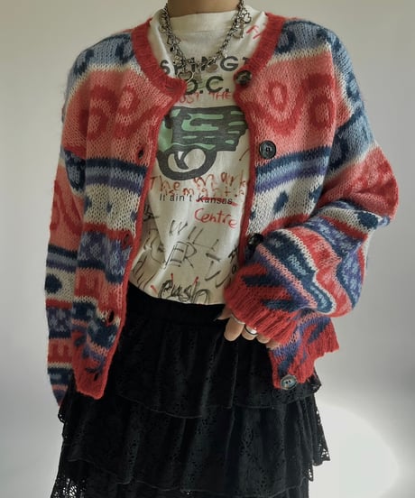 【USED】 Pattern Mohair Knit Cardigan /250111-012