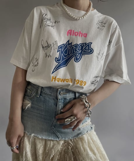 【USED】 Made in USA 89's Hanes Kings Sign T-Shirt/ 240429-028