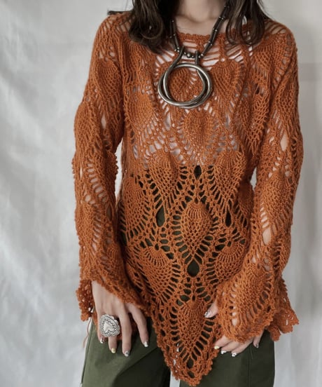 【USED】   Crochet Knit L/S Top①/210921-035