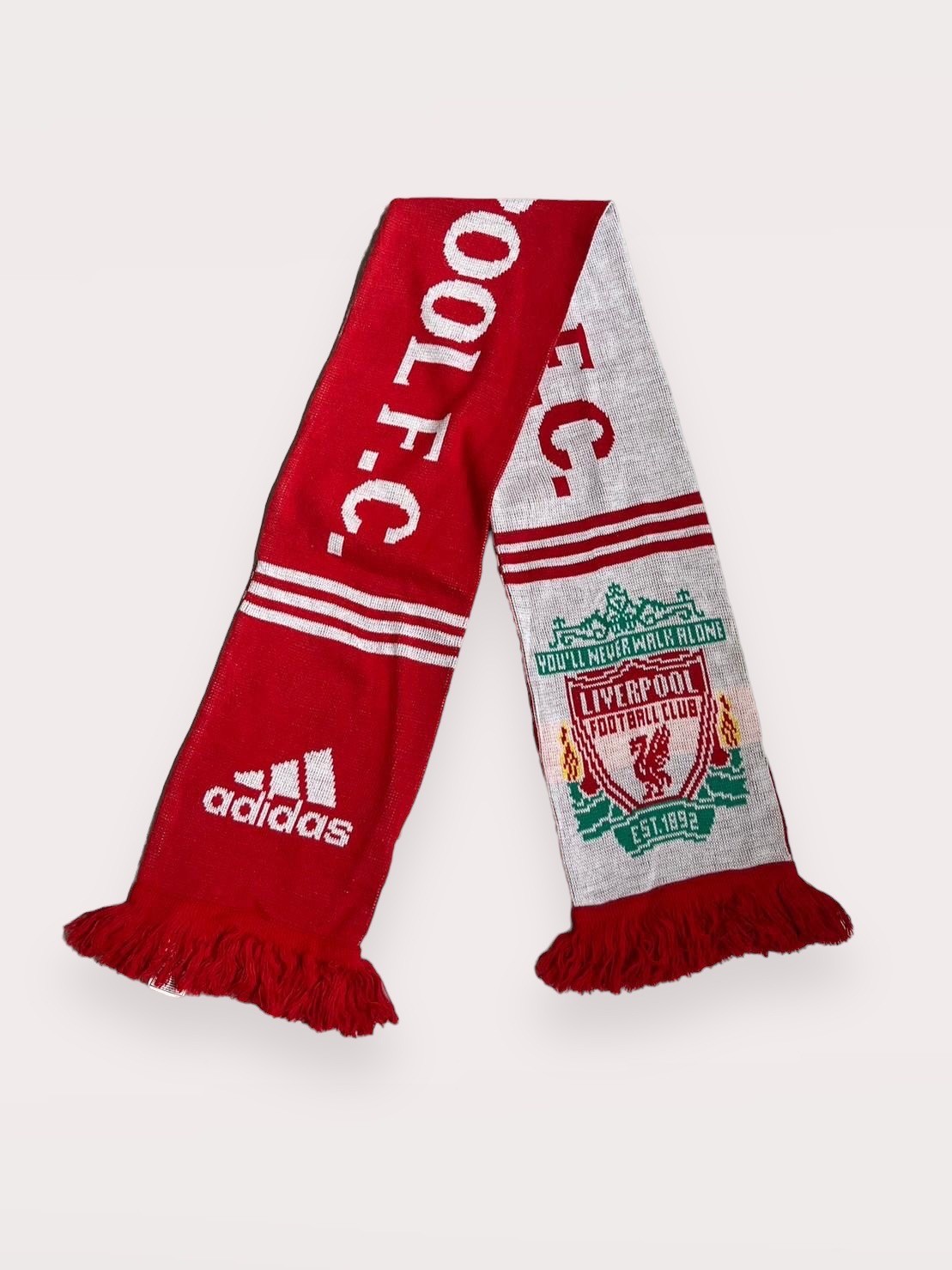 00年代 EU製 サッカーマフラー LIVERPOOL BARCELONA CL USED】 Knit Soccer Muffler LIVERPOOL / 240108-0