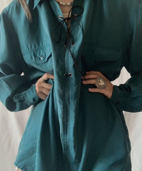 【RE;CIRCLE】 RE Lace Up Silk Pullover Shirt①/210611-011