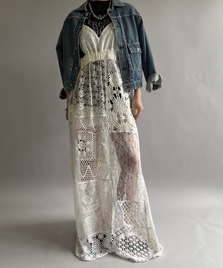 【RE;CIRCLE】RE Crochet Patch Back RBN Camisole One-Piece/250320-006
