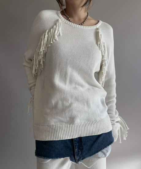 【USED】 Laure Ralph Lauren Fringe Cotton Knit / 260207-013