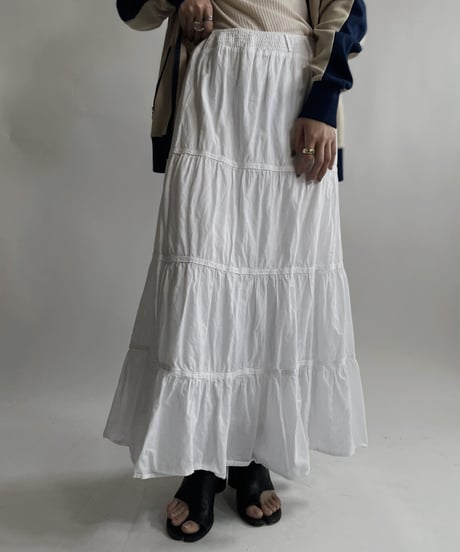 【USED】 White Cotton Long Skirt / 220423-043