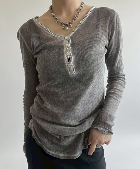 【USED】 Henley Neck L/S Sheer Top / 250524-002