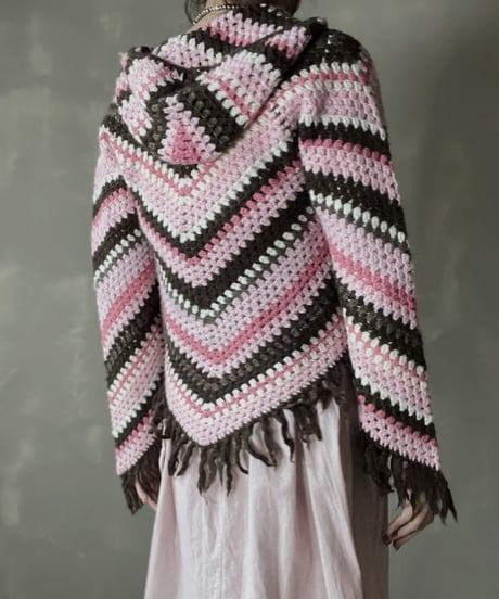【USED】　Stripe Crochet Knit Top/ 220220-020