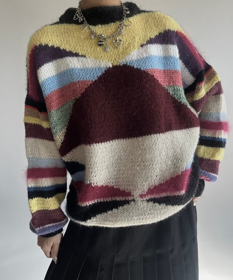 【USED】 Crazy Pattern Knit Top /250201-009