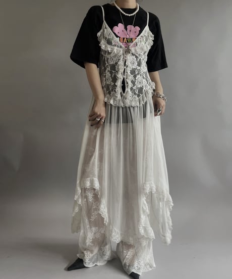 【USED 】Lace Patterned Sheer Camisole Long One-Piece /240505-016