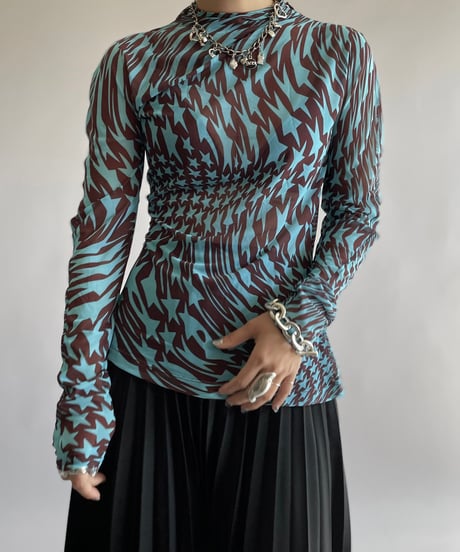 【USED】 Mugler Patterned Sheer L/S Top /241006-038