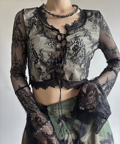 【USED】 Lace Pattern Flare Sleeve Top  / 250531-011