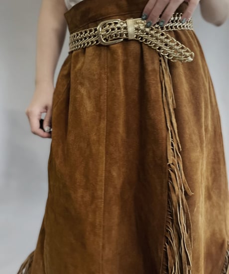 【USED】 Suede Leather Skirt Brown / 230304-017