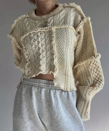 【RE;CIRCLE】 RE Aran Knit Patchwork Pullover Top / 251218-003