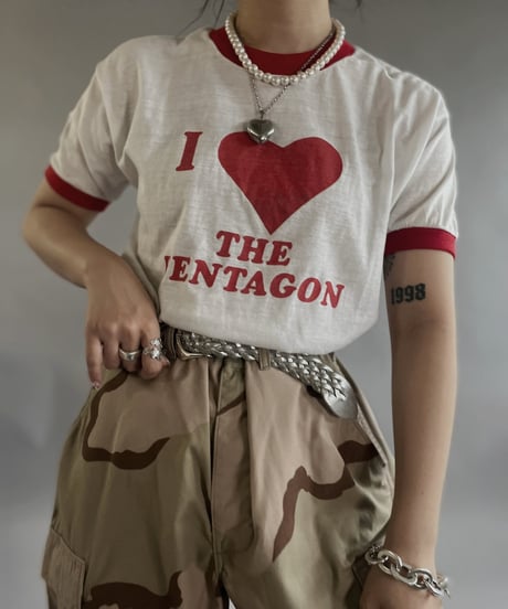 【USED 】 Made in USA 70~80's Health Knit I ♥ The PENTAGON T-Shirt /240505-009
