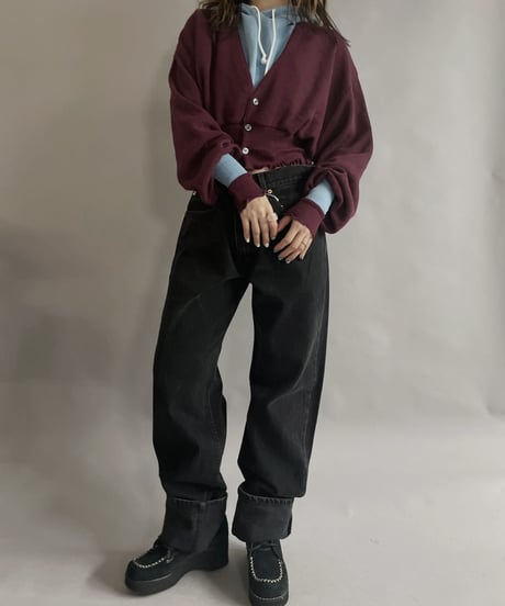 【RE;CIRCLE】 RE Acrylic Knit Cardigan + Hoodie Winered × Light Blue / 230220-002