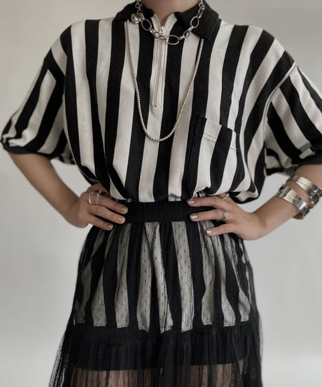 【USED】 Poly Long Sleeve Striped Top / 220709-017