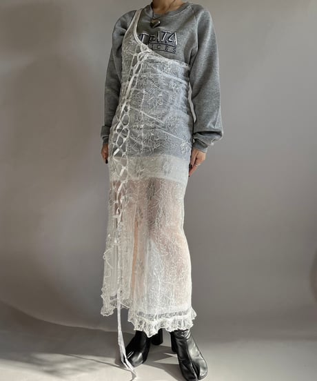 【USED】 Lace Patterned Lame Camisole Long One-Piece /241207-040