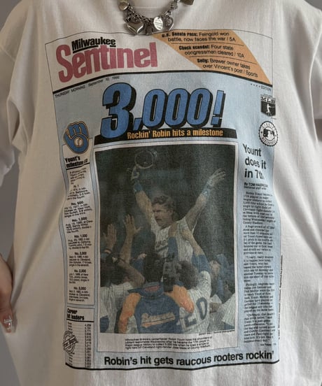 【USED】 Made in USA 92's HOLOUBEK Baseball Newspaper T-Shirt / 260607-028