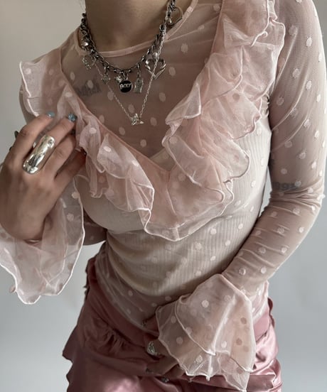 【USED】 Dot Pattern Sheer L/S Top  /250412-009