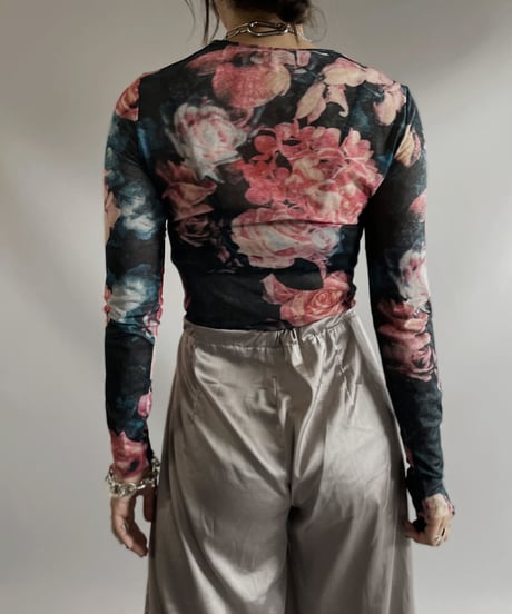 【USED】  L/S Flower Patterned Power net  top / 230916-045
