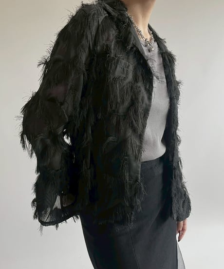 【USED】 Fringe Design Sheer Open Collar Shirt / 250526-004
